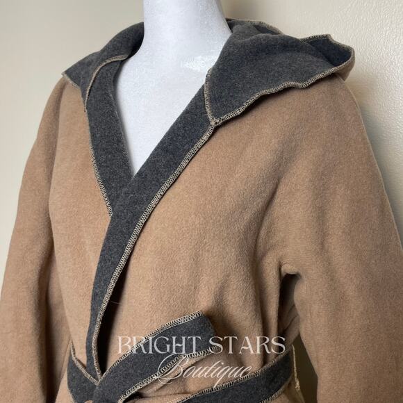 Rare Vintage Wool Coat Jacket ASO Buffy Summers BtVS Womens Tan Gray Belt - Picture 12 of 12